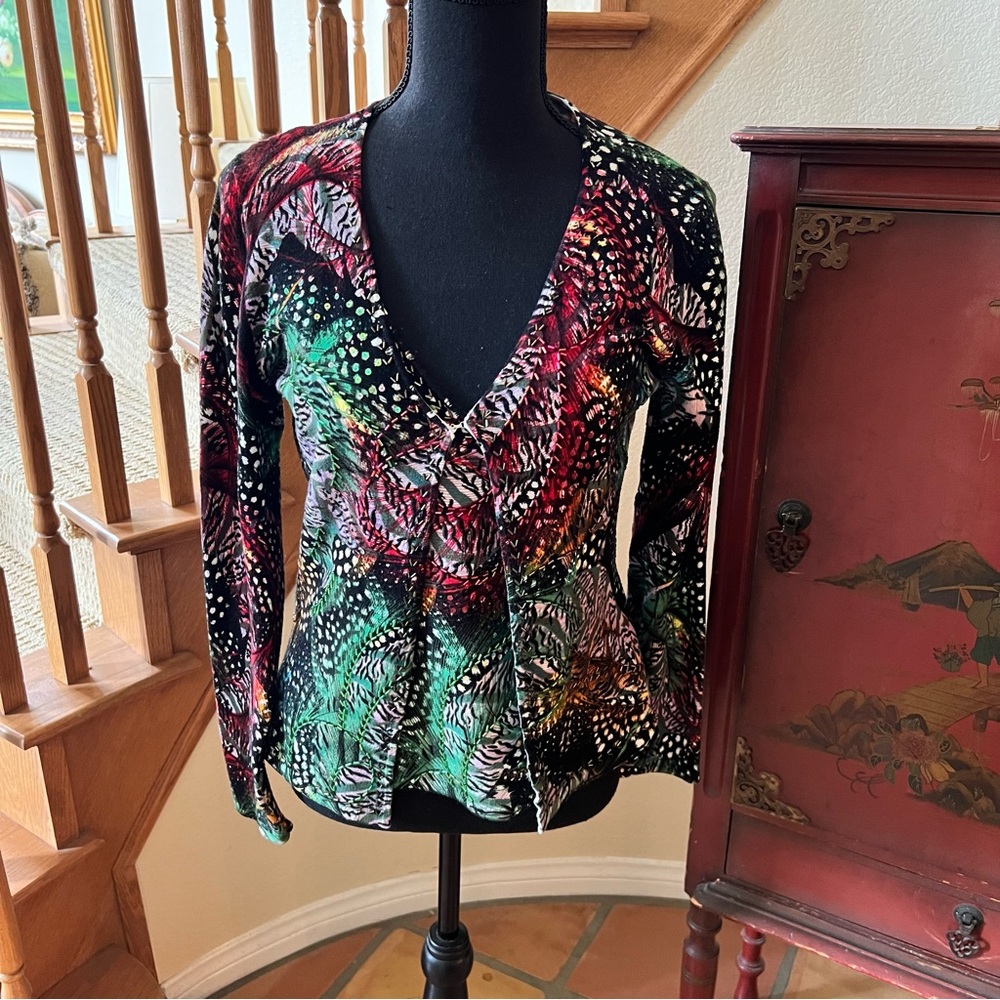 Vintage Alberto Makali 2 Piece Sweater Set Sz L Beaded Sequins Black Multi Color